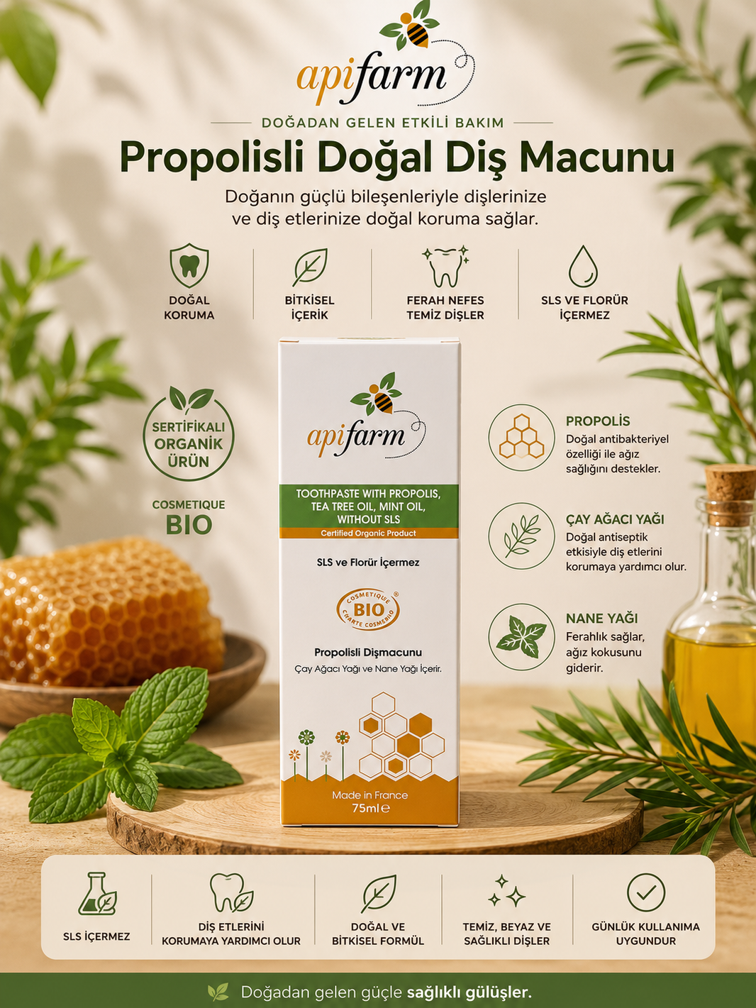 Eğriçayır Apifarm Organik Diş Macunu Propolis & Çay Ağacı Yağı