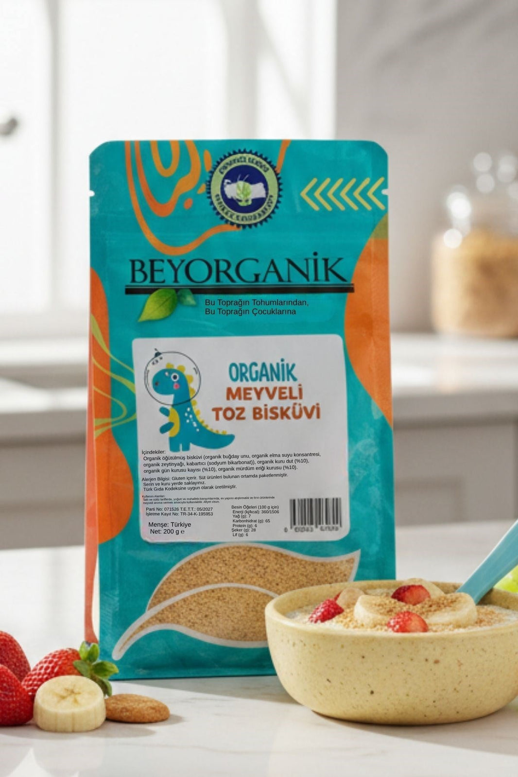 Beyorganik Organik Meyveli Toz Bisküvi 200Gr